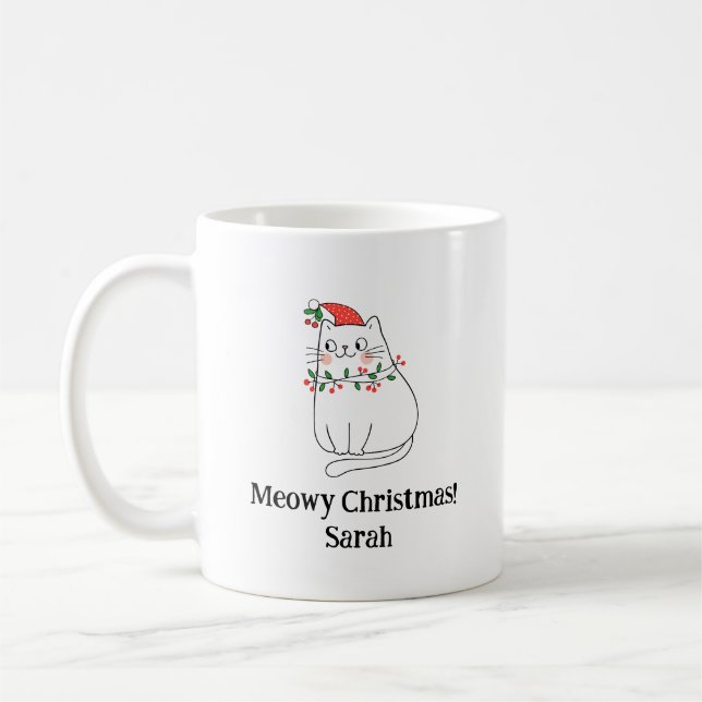 Taza De Café Meowy Navidades Cat Mug - Nombre personalizado Reg (Izquierda)