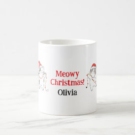 Taza De Café Meowy Navidades Cat Mug - Nombre personalizado Reg