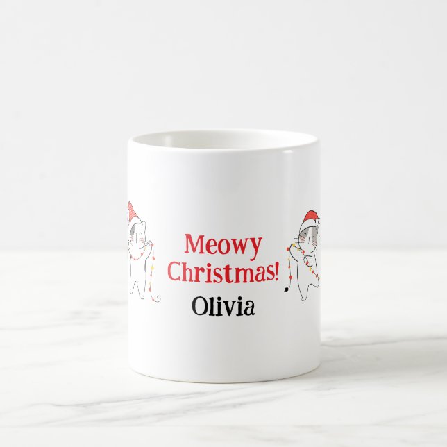 Taza De Café Meowy Navidades Cat Mug - Nombre personalizado Reg (Centro)