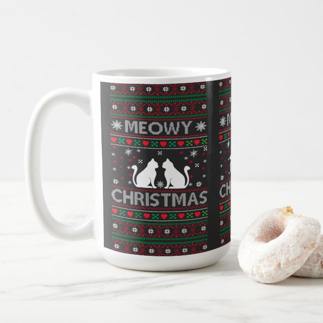 Taza De Café Meowy Navidades Cat Ugly Sweater T-Shirt (Con donut)