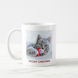 Taza De Café Meowy Navidades cuelgan grisáceo gato