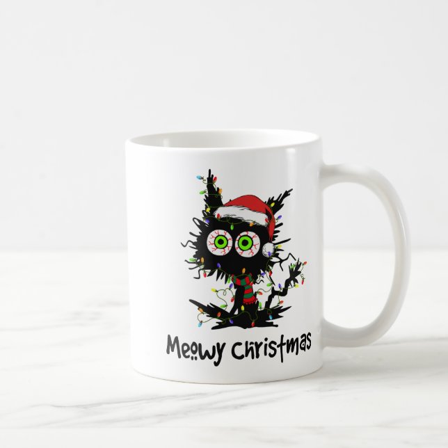 Taza De Café Meowy Navidades Navidades de gatos negros pijamas (Derecha)