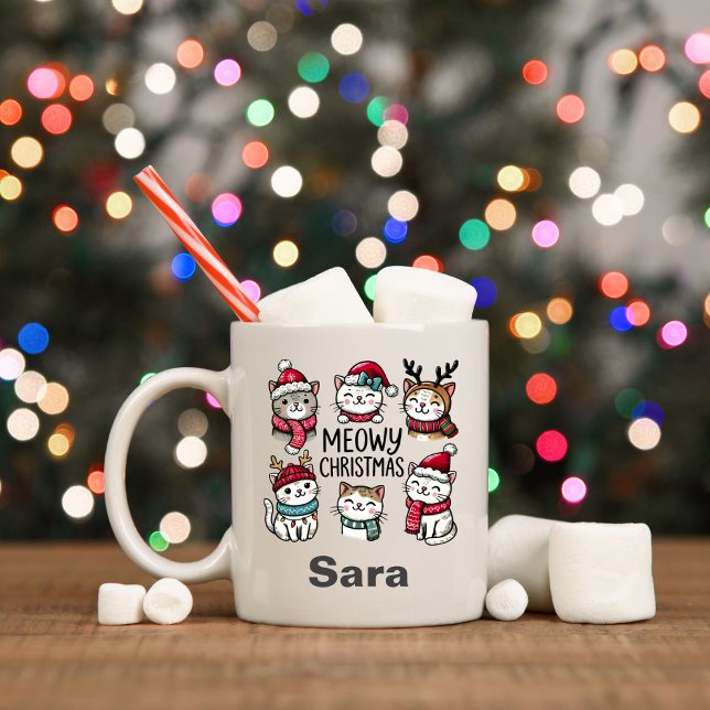 Taza De Café Meowy Navidades Personalizan Cat Lover Mug (Meowy Christmas Personalized Cat Lover Mug
)