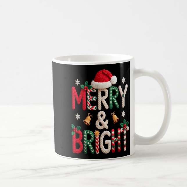 Taza De Café Merry &amp; Bright Christmas Santa Hat Crochet Kni (Derecha)