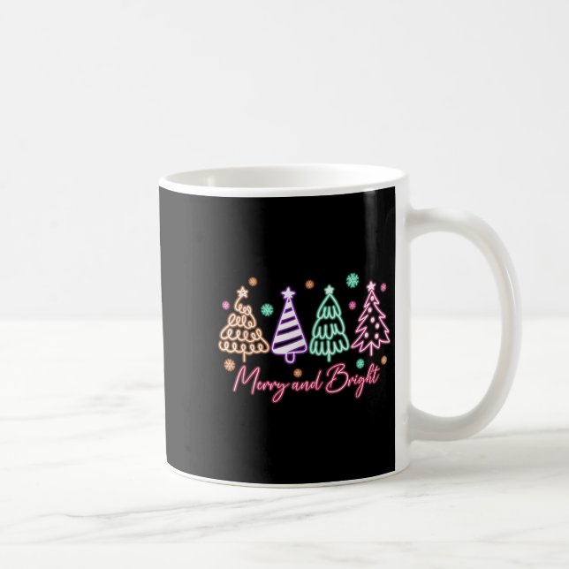 Taza De Café Merry And Bright Tree Neon Christmas  (Derecha)