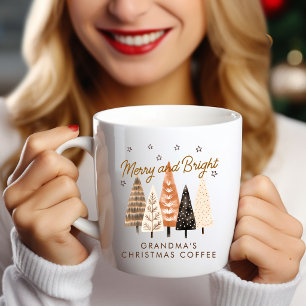 Taza De Café Merry & Bright Brown Foto Personalizada de Navidad