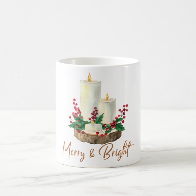 Taza De Café Merry & Bright Candle Holly Christmas Coffee Mug  (Centro)