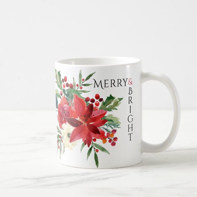 Taza De Café Merry Bright Elegant Poinsettia Navidades Florales (Derecha)