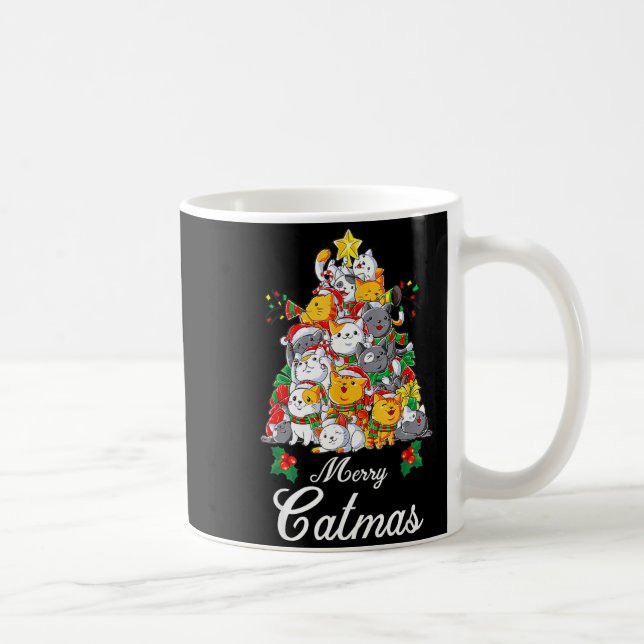 Taza De Café Merry Catmas Cat Christmas Tree Cat Lover  (Derecha)