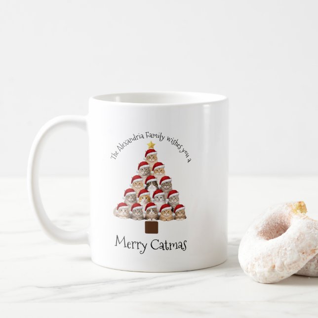 Taza De Café Merry Catmas Personalized Family Christmas Holiday (Con donut)