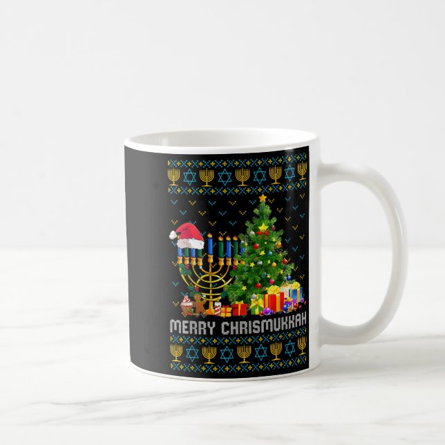 Taza De Café Merry Chrismukkah Happy Hanukkah Ugly Sweater Fami (Derecha)