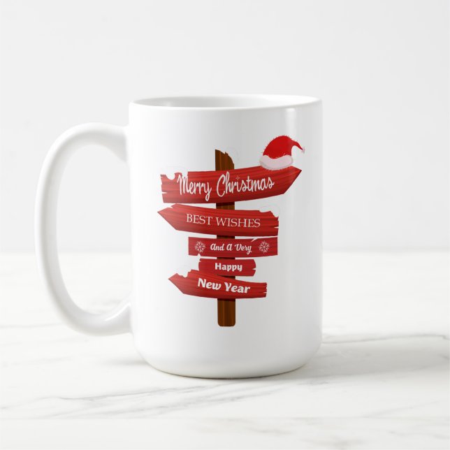 Taza De Café Merry Christmas and Happy New Year Wooden Arrows (Izquierda)
