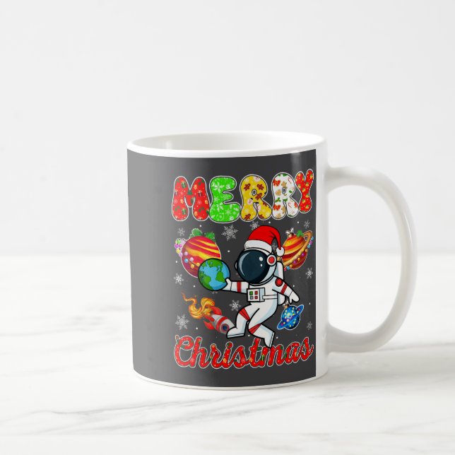 Taza De Café Merry Christmas Astronaut Santa Hat Snowflakes Tre (Derecha)