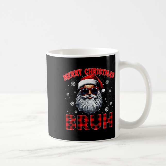 Taza De Café Merry Christmas Bruh Red Plaid Funny Santa Claus M (Derecha)