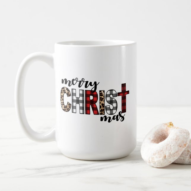 Taza De Café Merry CHRISTmas Buffalo Placa (Con donut)