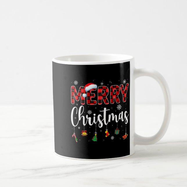 Taza De Café Merry Christmas Buffalo Plaid Red Santa Family Xma (Derecha)