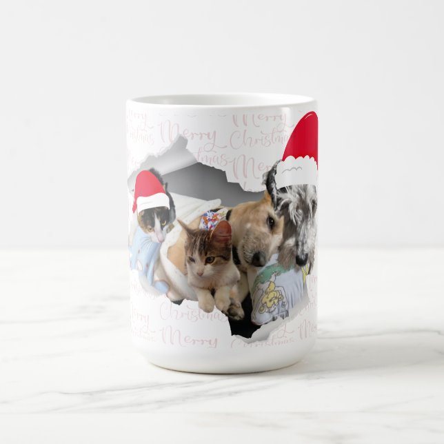 Taza De Café Merry Christmas cats and dogs mug (Centro)