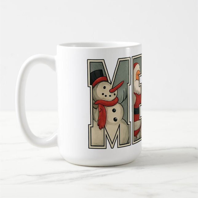 Taza De Café MERRY – Christmas Character Letter Art (Izquierda)