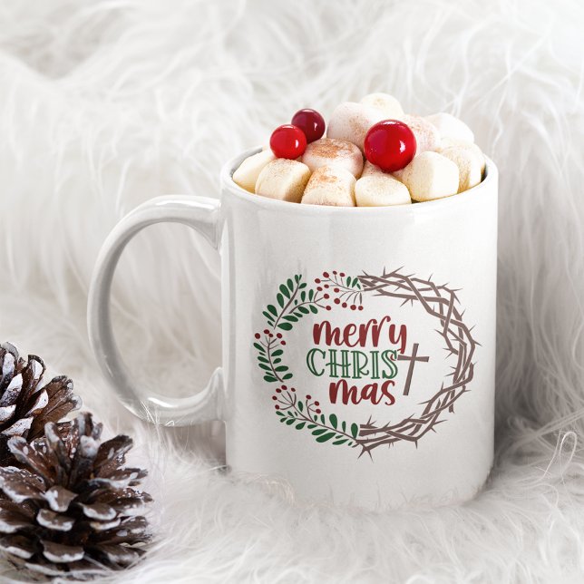 Taza De Café Merry CHRISTmas Christian Scripture Wreath 11oz (Subido por el creador)