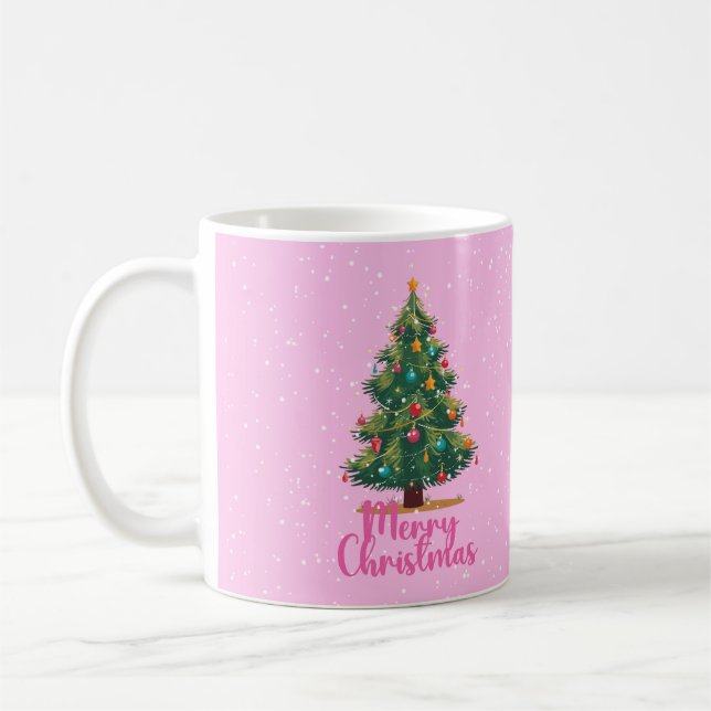 Taza De Café Merry Christmas, Christmas Tree, Pink, Holiday  (Izquierda)