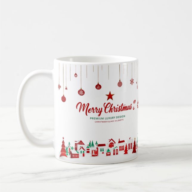 Taza De Café Merry Christmas Classic Mug – Red & Green Village  (Izquierda)