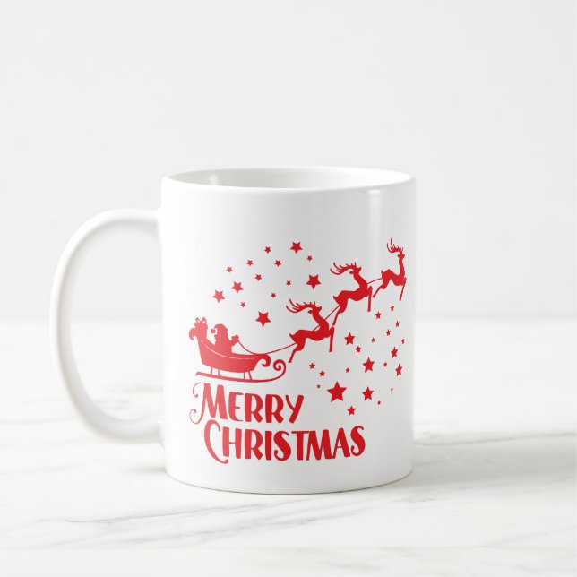 Taza De Café Merry Christmas Coffee Mug - Diseño Rojo Festivo (Izquierda)