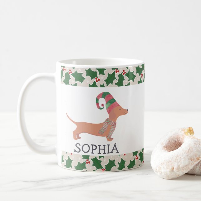 Taza De Café Merry Christmas Cute Dachshund Dog (Con donut)