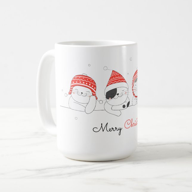 Taza De Café Merry Christmas Cute Dibuja Café Cats Mug (Anverso izquierdo)