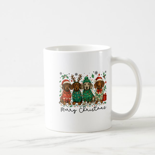 Taza De Café Merry Christmas Dachshund Dog Retro Xmas Puppy Men (Derecha)