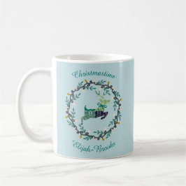 Taza De Café Merry Christmas Deer with Wreath Teal Customize