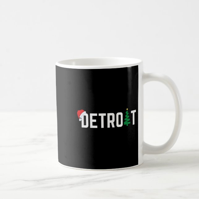 Taza De Café Merry Christmas Detroit Happy Holidays Michigan Sa (Derecha)