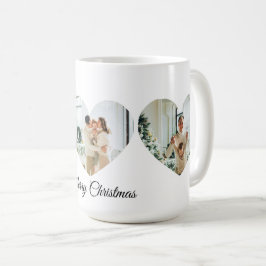 Taza De Café Merry Christmas Family Photo Collage Heart Mug