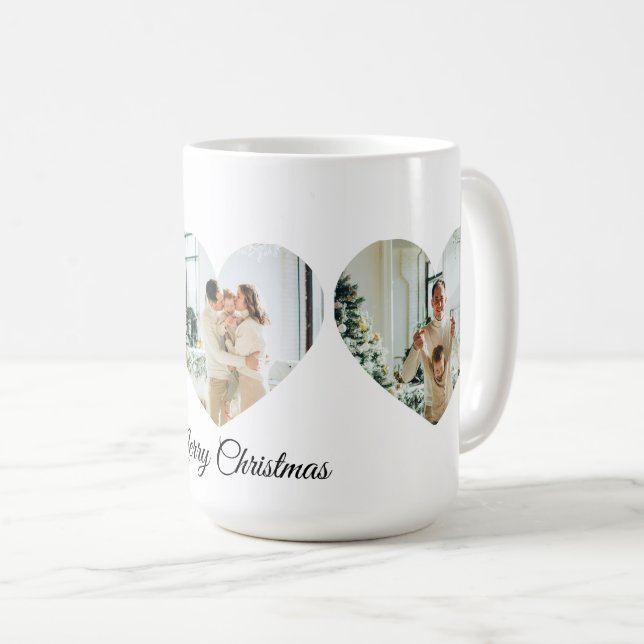 Taza De Café Merry Christmas Family Photo Collage Heart Mug (Anverso derecho)