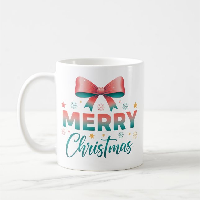 Taza De Café Merry Christmas Festive Bow Coffee Mug (Izquierda)