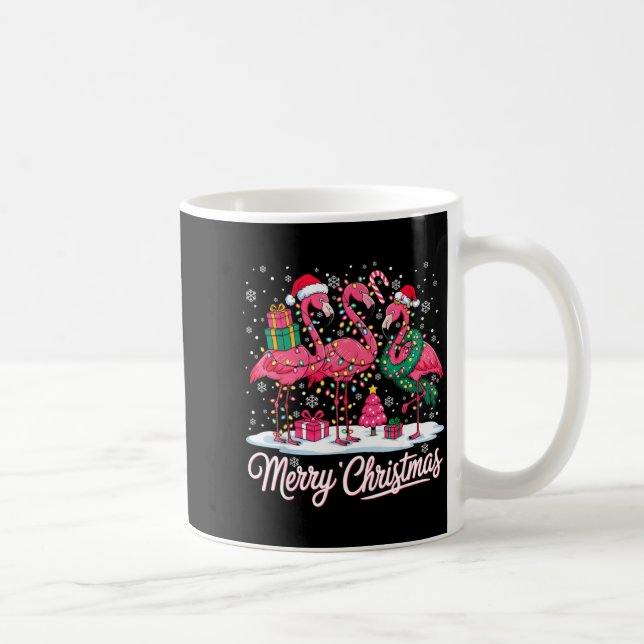 Taza De Café Merry Christmas Flamingo Lights Santa Hat Snow Xma (Derecha)