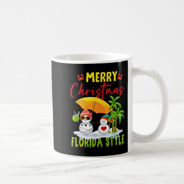 Taza De Café Merry Christmas Florida Style Snowman Summer Vacat (Derecha)