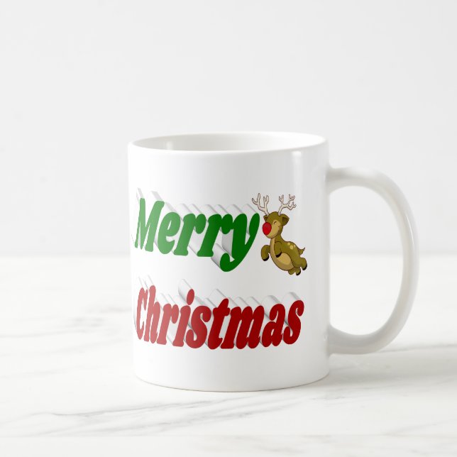 Taza De Café Merry Christmas Flying Reindes semitypography (Derecha)