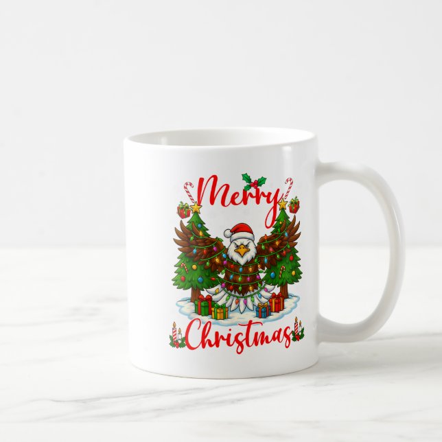 Taza De Café Merry Christmas Funny Bald Eagle Lover Xmas Lights (Derecha)