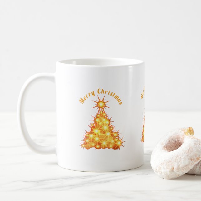 Taza De Café Merry Christmas Golden Tree Thunder_Cove (Con donut)