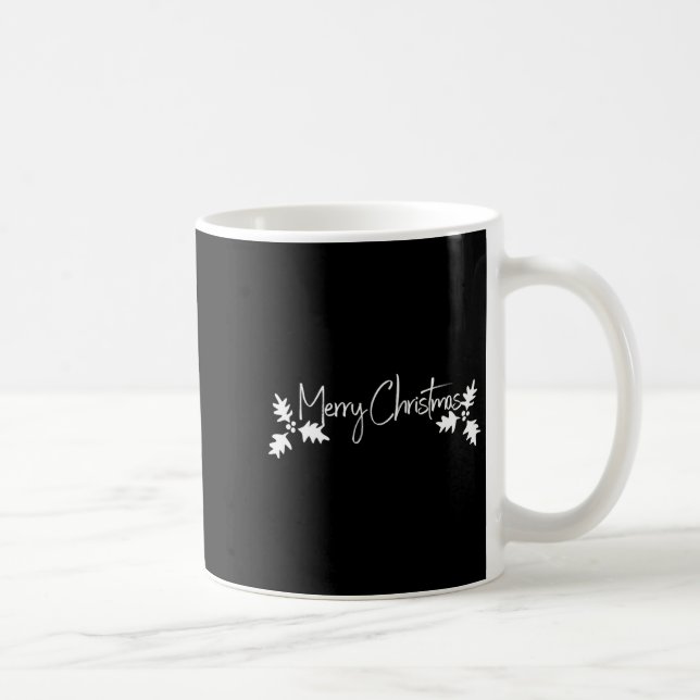 Taza De Café Merry Christmas Handwriting Script With Holly  (Derecha)