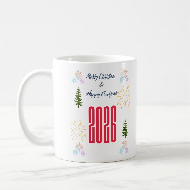 Taza De Café Merry Christmas & Happy New Year 2026 Mug – Festiv (Izquierda)