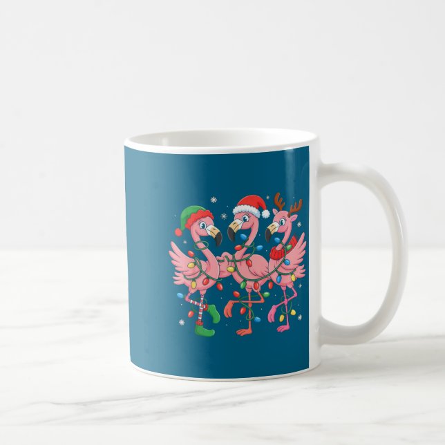 Taza De Café Merry Christmas Hat Santa Flamingo Light Christmas (Derecha)