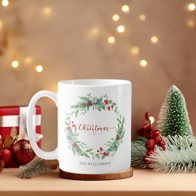 Taza De Café Merry Christmas  Holiday Eucalypt Wreath Mug (Subido por el creador)