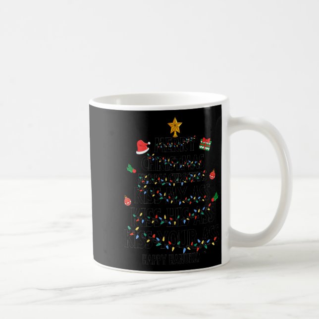 Taza De Café Merry Christmas Kiss My Happy Hanukkah Funny Xmas  (Derecha)