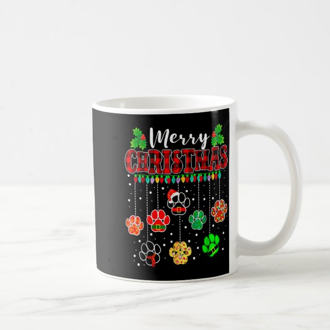 Taza De Café Merry Christmas Lights Dog Paw Xmas  (Derecha)