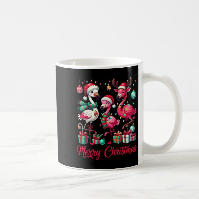Taza De Café Merry Christmas Lights Flamingo Santa Hat Snow Xma (Derecha)