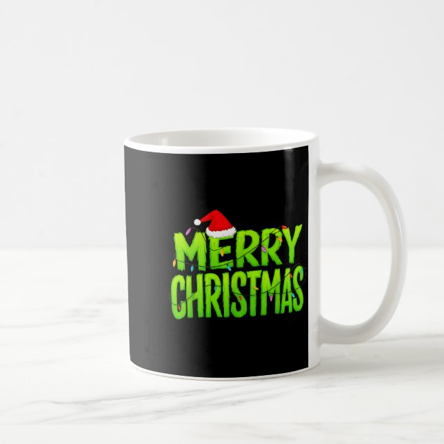 Taza De Café Merry Christmas Lights Santa Hat Pajamas Xmas Humo (Derecha)
