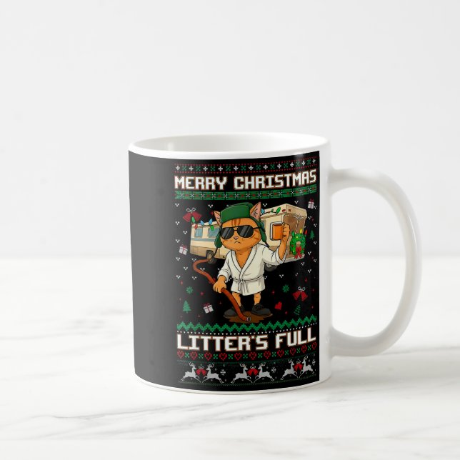 Taza De Café Merry Christmas Litter's Full Funny Cat Ugly Xmas  (Derecha)