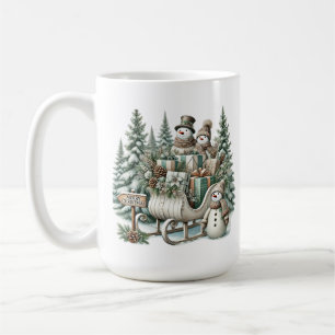 Taza De Café Merry Christmas Monograma Country Snowman sleigh