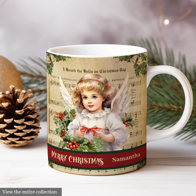Taza De Café Merry Christmas Mug Green Red Angel Celebration (Merry Christmas Mug Green Red Angel Celebration)